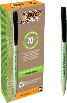 Balpen bic ecolutions media clic bio-based m zwart | 12 stuks