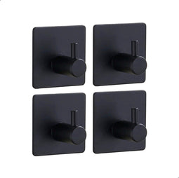 AKSA Home® Handdoekhaakjes Zelfklevend Vierkant 4 stuks - Handdoekhouder Zwart - Wandhaak - Haken - Ophanghaken