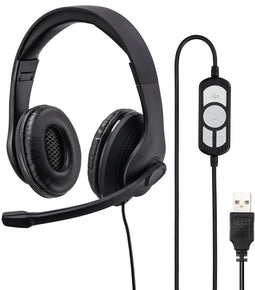 Hama HS-USB300 - Over-Ear headset - Beweegbare microfoonarm en mute-knop - Zwart
