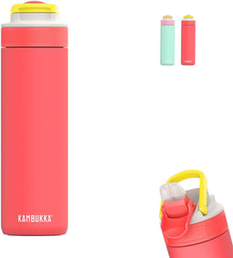 Kambukka Lagoon - Geïsoleerde waterfles 600 ml - Lekvrij met rietje - Fluo Rood