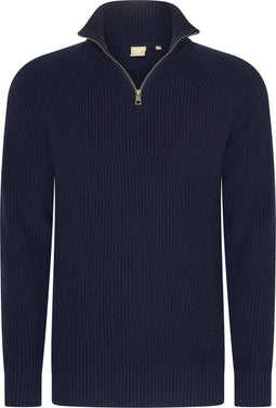Mario Russo Rib Skipper - Heren Trui - Half Zip - Navy - L