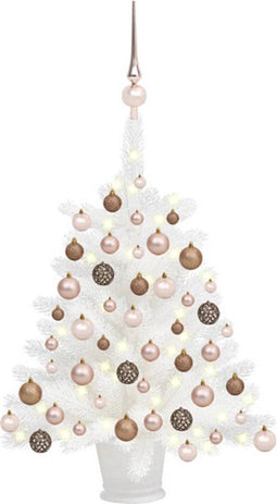 vidaXL - Kunstkerstboom - met - verlichting - en - kerstballen - 65 - cm - wit