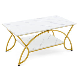 Costway Coast - Salontafel - Imitatiemarmer - Gouden Frame - 100x50x45cm