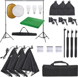 vidaXL - Fotostudioset - met - verlichtingsset, - achtergrond - en - reflector