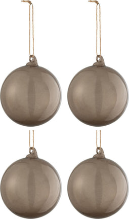 J-Line kerstbal Effen - glas - transparant/grijs - large - doos van 4