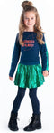 B.Nosy Meisjes Jurk - Shiny fake leather rok - Space blue - Maat 122