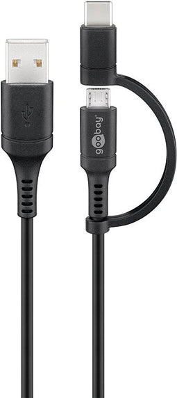 Charging and synchronization cable combination cable, cable with Micro-B and USB-C connector, 2in1 c