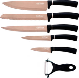 CHEFFINGER CF-MB12: 6-delige messenset met marmercoating - Titanium Gold-collectie + zwart