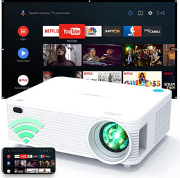 Chesto Beamer Android 9.0 - FULL HD (4K-Ondersteuning) - 10.000 Lumen - Inclusief draagtas - Inclusief 100'' Projectiescherm - Streamen vanaf je telefoon met wifi