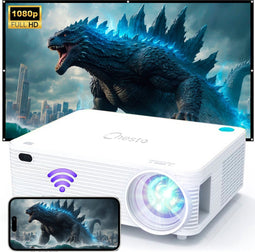 Chesto Beamer Full HD (4K-Ondersteuning) - 10.000 lumen - Inclusief draagtas - Streamen vanaf je telefoon met wifi - Inclusief 100'' Projectiescherm