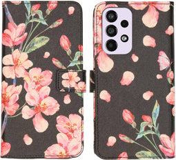 iMoshion Hoesje Geschikt voor Samsung Galaxy A33 Hoesje Met Pasjeshouder - iMoshion Design Softcase Bookcase - Zwart / Blossom Watercolor Black