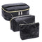 Chique Marmeren Zwarte Make-Up Toilettassen - Set van 3 Maten voor Diverse Gelegenheden