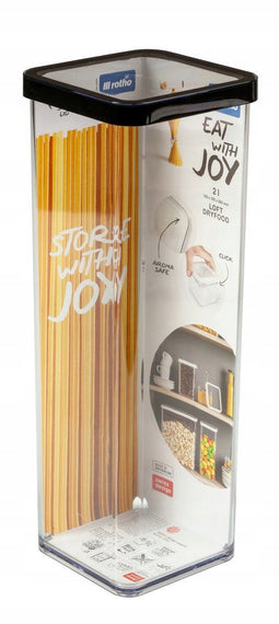 Keukenopbergdoos voor droge voedingsmiddelen (rijst, bloem, pasta, spaghetti) Rotho LOFT 2L zwart