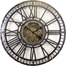 Wandklok industrieel Open - antiek zwart - metaal - Ø 110 cm
