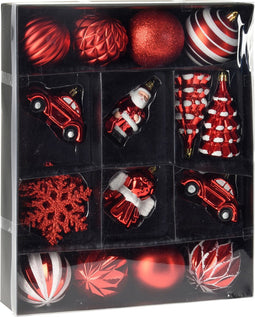 Christmas Decoration Kerstballen - 20-delig - rood - hangers en figuren
