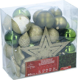 Christmas Gifst Kerstballen Set Groen - 40 Stuks Kunststof Kerstballen - Incl. Piek