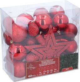 Christmas Gifst Kerstballen Set Rood - 40 Stuks Kunststof Kerstballen - Incl. Piek