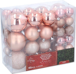 Christmas Gifst Kerstballen Set Roze - 46 Stuks Kunststof Kerstballen - Kerstversiering