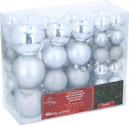 Christmas Gifst Kerstballen Set Zilver - 46 Stuks Kunststof Kerstballen - Kerstversiering