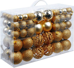 Christmas Gifts - Kerstballen Set Goud - 100 Kunststof Kerstballen - Verschillende Afwerkingen - Ø 3/4/6 cm