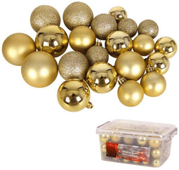 Christmas Gifts Kerstballen Set Goud - 70 Stuks Kunststof Kerstballen - Incl. Kerstballen Opbergbox - Ø4/5/6 cm