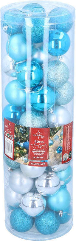 Christmas Gifts Kerstballen Set Zilver/Blauw - 50 Stuks Kunststof Kerstballen - Kerstversiering