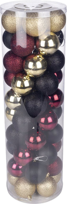 Christmas Gifts Kerstballen Set Zwart/Goud/Rood - 50 Stuks Kunststof Kerstballen - Kerstversiering