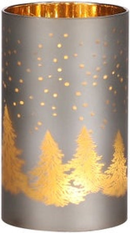 Christmas House - Theelichthouder 1led b/o d9h15 cm donkergrijs