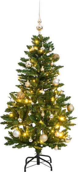 vidaXL - Kunstkerstboom - met - scharnieren - 150 - LED's - en - kerstballen - 150 - cm