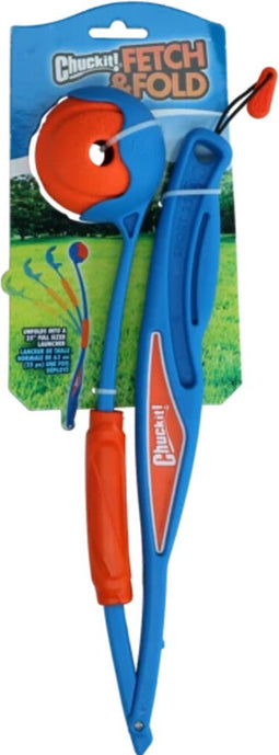 Chuckit! Fetch & Fold Launcher - Ballenwerper hond - Werpstok inklapbaar - Inclusief rubberen bal - Blauw/Oranje