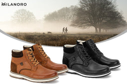 Milanoro - Lederen herensneakers - Warm gevoerd - Cognac - Maat 44