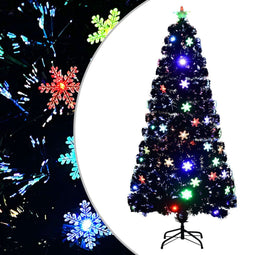 vidaXL - Kerstboom - met - LED-sneeuwvlokken - 150 - cm - glasvezel - zwart