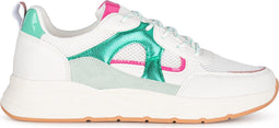 POSH by Poelman RIVER - Dames Sneakers - Chunky zool - Wit met groene combinatie