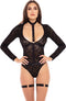 Rene Rofe Lingerie Bodysuit -S/M- UP TO MY NECK 4PC CHOKER SET Zwart