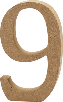 Cijfer 9 h: 13 cm dikte 2 cm MDF 1stuk