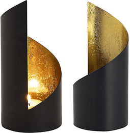 Cilindervormig Oriëntaalse metalen theelichthouder Set Goud - 2 stuks