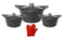 Cheffinger CF-KC01 - Kookpot set met deksel en handschoenen - Antiaanbaklaag - Zwart marmer (6 stuks)
