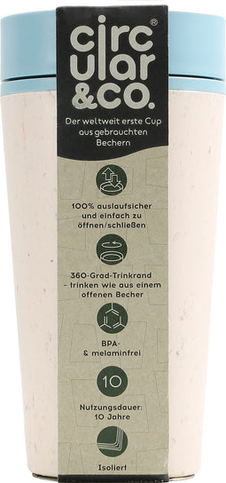 Circular & Co. herbruikbare to go koffiebeker (rCUP) crème/blauw 12oz/340ml