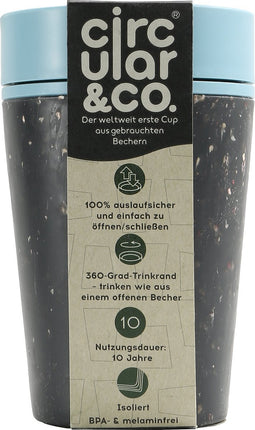 Circular & Co. herbruikbare to go koffiebeker (rCUP) zwart/blauw 8oz/227ml