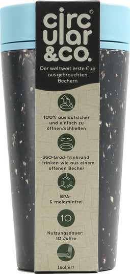 Circular & Co. herbruikbare to go koffiebeker (rCUP) zwart/blauw 12oz/340ml