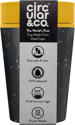 Circular&Co. herbruikbare to go koffiebeker (rCUP) zwart/geel 8oz/227ml