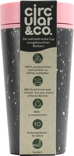 Circular & Co. herbruikbare to go koffiebeker (rCUP) zwart/roze 12oz/340ml