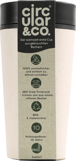 Circular & Co - Travel Mug - Koffiebeker To Go - Coffee To Go Beker - 340 ml - Crème - zwart - 12oz - Duurzaam