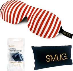 SMUG 3D Slaapmasker met Zwarte Oordopjes en Opbergzakje - 100% Verduisterend - Ergonomisch Oogmasker - Candy Cane Print