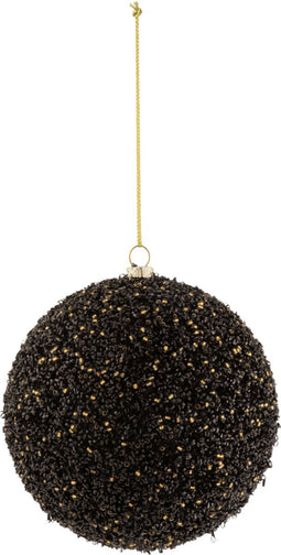 J-Line kerstbal Glitter - kunststof - zwart/goud/glitter - medium - 4 stuks