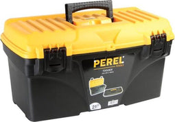 Perel Gereedschapskoffer, polypropyleen, met verwijderbare inlegbak, inklapbaar handvat en kunststof sluitingen, zwart/geel, 535 x 291 x 280 mm