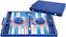 Engelhart Backgammon - 18 inch - Grijs Blauw Wit Ingelegd Bord - Sky Blue Koffer met Handvat