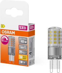 OSRAM LED PIN LED-lamp van helder gekleurd kunststof, met 4,4 W voor 600 lm, warmwit licht met 2700 K, veelkleurig, retrofit-fitting G9, CRI 80, EEK D, dimbaar.