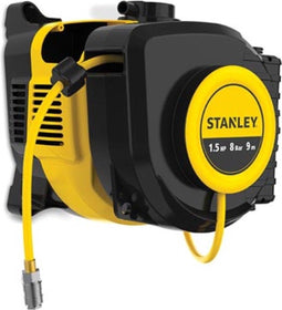 Stanley WE15/8/0 - Olievrije luchtcompressor - Zelfoprollende kabelhaspel 1.5 pk 8 bar zwart/geel