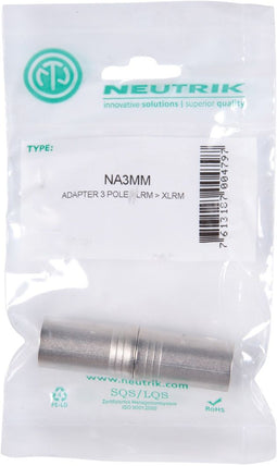 Neutrik NA3MM - XLR 3-pin male/male connector - Zilver